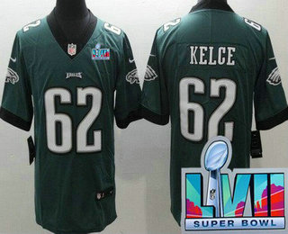 Youth Philadelphia Eagles #62 Jason Kelce Limited Green Super Bowl LVII Vapor Jersey