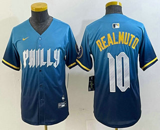Youth Philadelphia Phillies #10 JT Realmuto Blue 2024 City Connect Limited Stitched Jersey