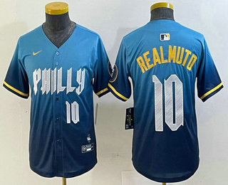 Youth Philadelphia Phillies #10 JT Realmuto Number Blue 2024 City Connect Limited Stitched Jersey
