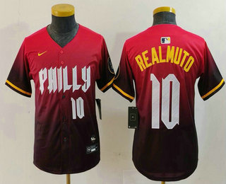 Youth Philadelphia Phillies #10 JT Realmuto Number Red 2024 City Connect Limited Jersey