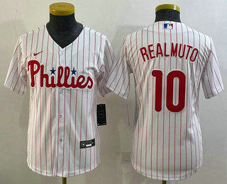 Youth Philadelphia Phillies #10 JT Realmuto White Stitched MLB Cool Base Nike Jersey