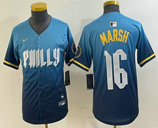 Youth Philadelphia Phillies #16 Brandon Marsh Blue 2024 City Connect Limited Stitched Jersey