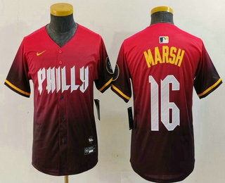 Youth Philadelphia Phillies #16 Brandon Marsh Red 2024 City Connect Limited Jersey