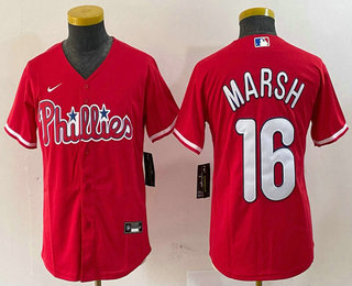 Youth Philadelphia Phillies #16 Brandon Marsh Red Stitched Cool Base Jersey