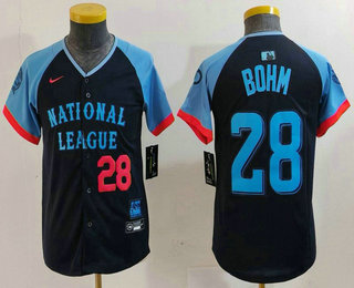 Youth Philadelphia Phillies #28 Alec Bohm Number Navy 2024 All Star Limited Stitched Jersey