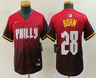 Youth Philadelphia Phillies #28 Alec Bohm Red 2024 City Connect Limited Jersey