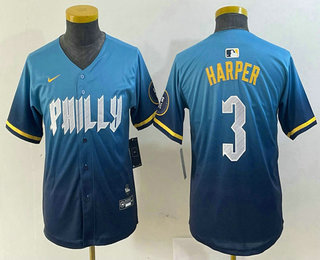 Youth Philadelphia Phillies #3 Bryce Harper Blue 2024 City Connect Limited Stitched Jersey