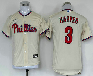 Youth Philadelphia Phillies #3 Bryce Harper Cream Stitched MLB Cool Base Nike Jersey