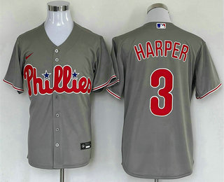 Youth Philadelphia Phillies #3 Bryce Harper Grey Stitched MLB Cool Base Nike Jersey