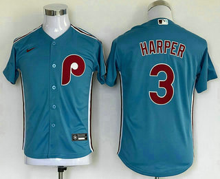 Youth Philadelphia Phillies #3 Bryce Harper Light Blue Cool Base Cooperstown Collection Nike Jersey