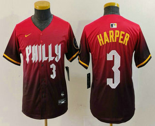 Youth Philadelphia Phillies #3 Bryce Harper Number Red 2024 City Connect Limited Jersey