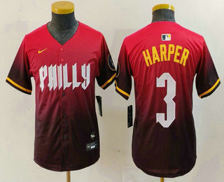 Youth Philadelphia Phillies #3 Bryce Harper Red 2024 City Connect Limited Jersey