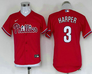 Youth Philadelphia Phillies #3 Bryce Harper Red Stitched MLB Cool Base Nike Jersey