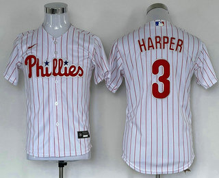 Youth Philadelphia Phillies #3 Bryce Harper White Stitched MLB Cool Base Nike Jersey