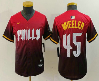 Youth Philadelphia Phillies #45 Zack Wheeler Red 2024 City Connect Limited Jersey