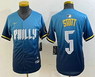 Youth Philadelphia Phillies #5 Bryson Stott Blue 2024 City Connect Limited Stitched Jersey