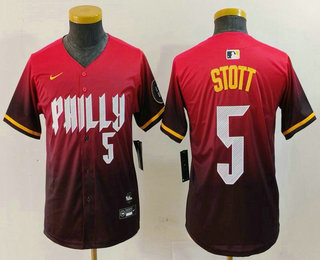 Youth Philadelphia Phillies #5 Bryson Stott Number Red 2024 City Connect Limited Jersey