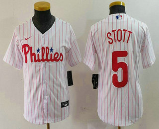 Youth Philadelphia Phillies #5 Bryson Stott White Pinstripe Stitched Cool Base Jersey