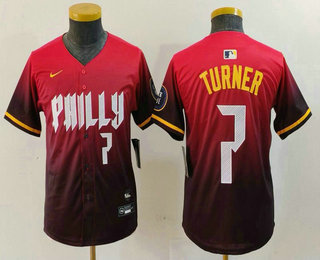 Youth Philadelphia Phillies #7 Trea Turner Number Red 2024 City Connect Limited Jersey