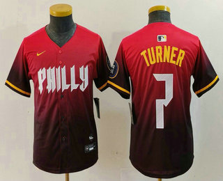 Youth Philadelphia Phillies #7 Trea Turner Red 2024 City Connect Limited Jersey