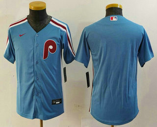 Youth Philadelphia Phillies Blank Light Blue Cooperstown Cool Base Jersey