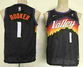 Youth Phoenix Suns #1 Devin Booker Black 2021 City Edition NBA Swingman Jersey With Sponsor