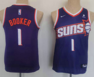 Youth Phoenix Suns #1 Devin Booker Purple 2023 Icon Sponsor Swingman Jersey