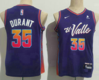 Youth Phoenix Suns #35 Kevin Durant Purple 2023 City Icon Sponsor Swingman Jersey