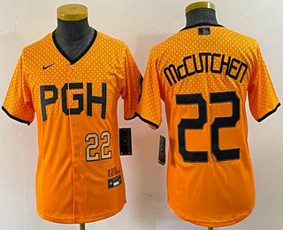 Youth Pittsburgh Pirates #22 Andrew McCutchen Number Yellow 2023 City Connect Stitched Jersey 02