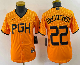 Youth Pittsburgh Pirates #22 Andrew McCutchen Yellow 2023 City Connect Stitched Jersey 01