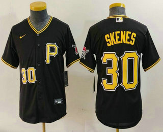 Youth Pittsburgh Pirates #30 Paul Skenes Number Black Stitched Cool Base Nike Jersey