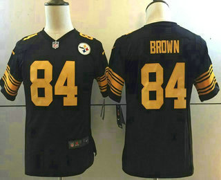 Youth Pittsburgh Steelers #84 Antonio Brown Black With Yellow 2016 Color Rush Stitched NFL Nike Limited Jersey