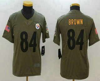 Youth Pittsburgh Steelers #84 Antonio Brown Olive 2017 Salute To Service Stitched NFL Nike Limited Jersey