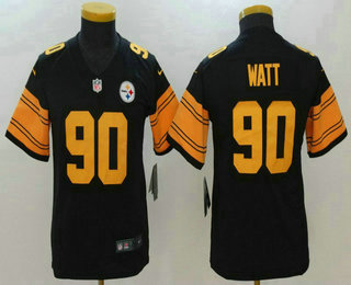 Youth Pittsburgh Steelers #90 T. J. Watt Black 2016 Color Rush Stitched NFL Nike Limited Jersey