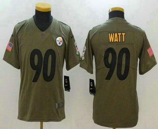 Youth Pittsburgh Steelers #90 T. J. Watt Olive 2017 Salute To Service Stitched NFL Nike Limited Jersey