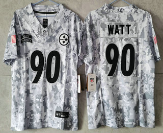 Youth Pittsburgh Steelers #90 TJ Watt Arctic Camo 2024 FUSE Salute to Service Limited Stitched Jersey