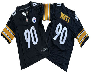 Youth Pittsburgh Steelers #90 TJ Watt Limited Black FUSE Vapor Jersey