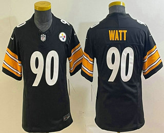 Youth Pittsburgh Steelers #90 TJ Watt Limited Black FUSE Vapor Jersey