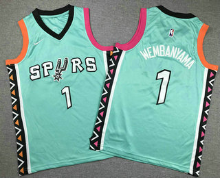 Youth San Antonio Spurs #1 Victor Wembanyama Aqua 2022 City Icon Swingman Jersey