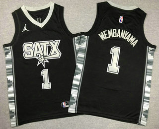 Youth San Antonio Spurs #1 Victor Wembanyama Black 2023 Statement Edition Stitched Jersey