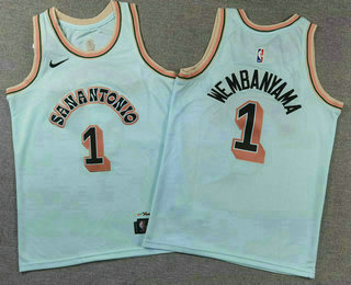 Youth San Antonio Spurs #1 Victor Wembanyama Light Blue 2024 City Swingman Jersey