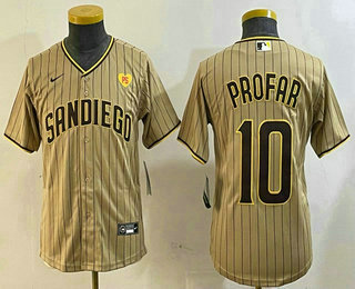 Youth San Diego Padres #10 Jurickson Profar Khaki With PS Patch Team Logo Cool Base Jersey