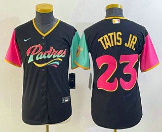 Youth San Diego Padres #23 Fernando Tatis Jr Black 2022 City Connect Cool Base Stitched Jersey 01