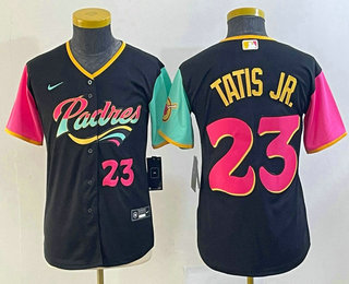 Youth San Diego Padres #23 Fernando Tatis Jr Black Number 2022 City Connect Cool Base Stitched Jersey 01
