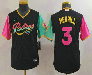 Youth San Diego Padres #3 Jackson Merrill Black Fashion Baseball Jersey