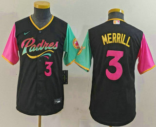 Youth San Diego Padres #3 Jackson Merrill Black Player Number Fashion Baseball Jersey