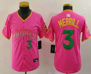 Youth San Diego Padres #3 Jackson Merrill Number Pink Fashion Baseball Jersey