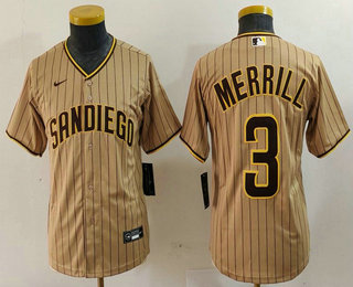 Youth San Diego Padres #3 Jackson Merrill Tan 2023 Cool Base Stitched Jersey