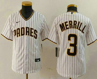 Youth San Diego Padres #3 Jackson Merrill White 2023 Cool Base Stitched Jersey