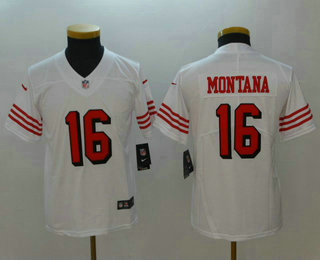 Youth San Francisco 49ers #16 Joe Montana White 2018 Color Rush Vapor Untouchable Limited Jersey